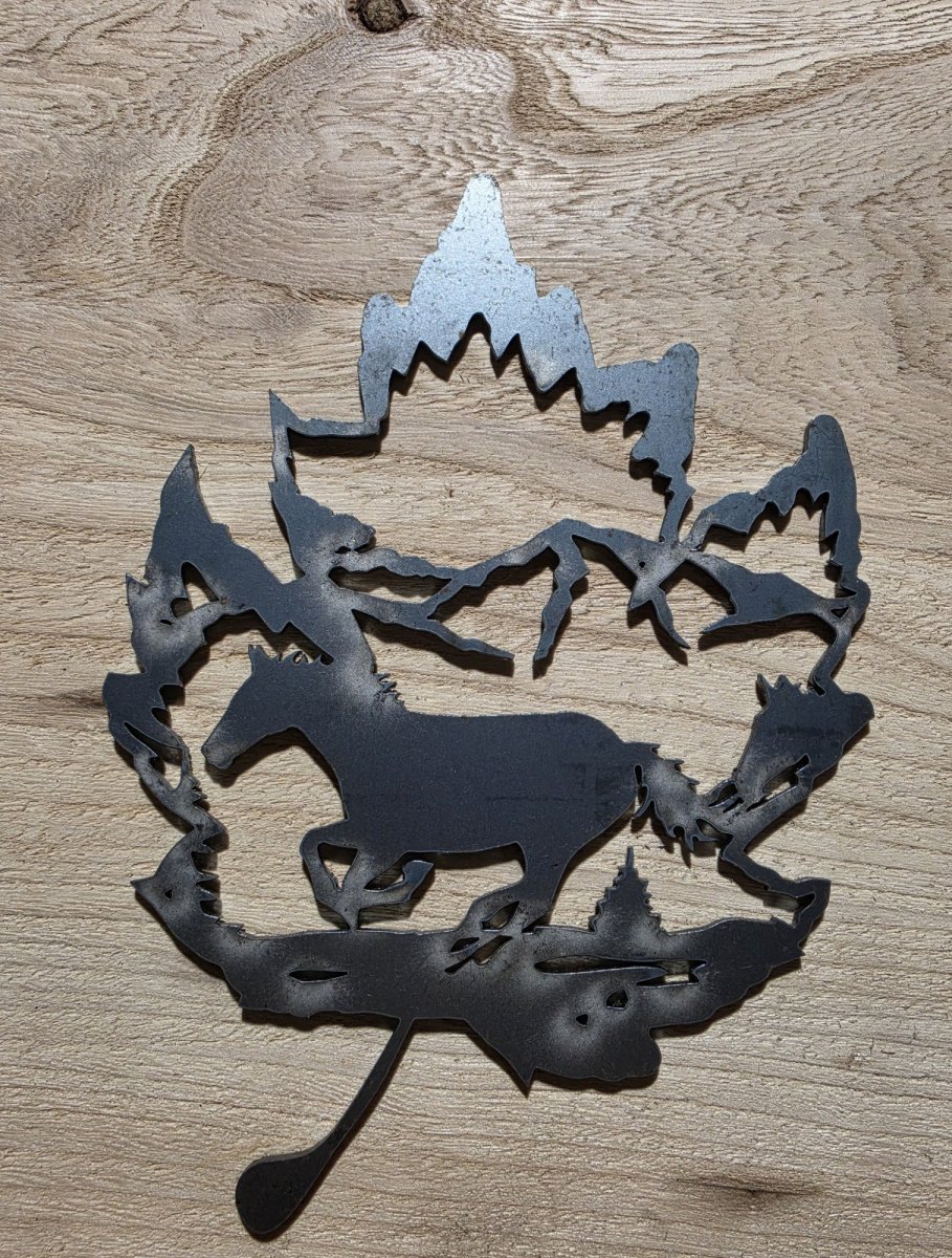 Running Horse Steel Maple Leaf Metal Wall Art